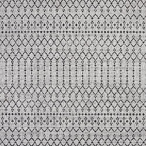 Eyely Moroccan Woven Square Rug 5X5 Light Gray/Black, Indoor Outdoor Rug - Image 2
