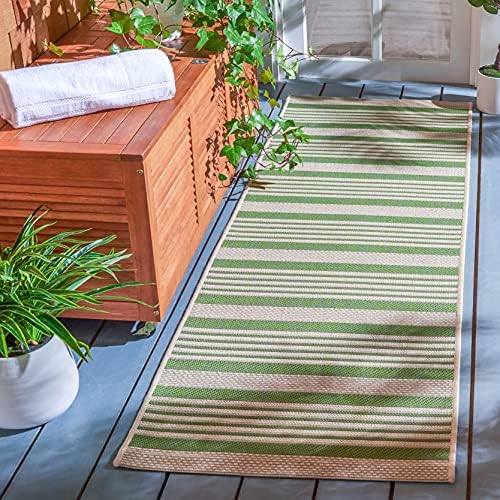 SAFAVIEH Washable Rug Outdoor Courtyard Collection - 2'3" x 14' Runner, Green & Beige, Non-Shedding & Easy Cleaning, Ideal for Patio, Entryway, Mudroom, Hallway, Kitchen (CY6062-244) by Unknown