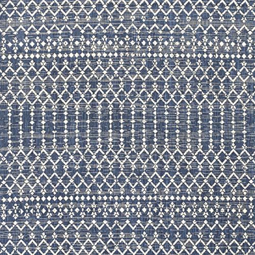 Eyely Moroccan Textured Weave Square Rug 3X3 Navy/Beige, Indoor Outdoor Rug - Image 3