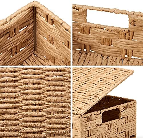 EZOWare Set of 4 Woven Wicker Stackable Storage Basket with Lid, Decorative Paper Rope Organizer Nesting Bin with Handles for Kids Baby Closets, Room Decor, Gift Baskets Empty - 4 Sizes, Beige - Image 5