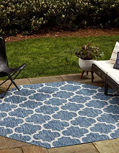 Unique Loom Outdoor Trellis Collection Area Rug - Trellis (Octagon 8' 0" x 8' 0", Navy Blue/ Ivory) by UniqueLoom