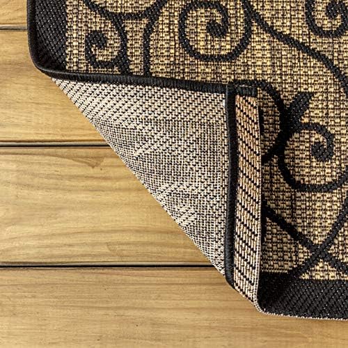 Eyely Filigree Weave Runner Rug 2X20 Black/Khaki, Indoor Outdoor Rug - Image 4