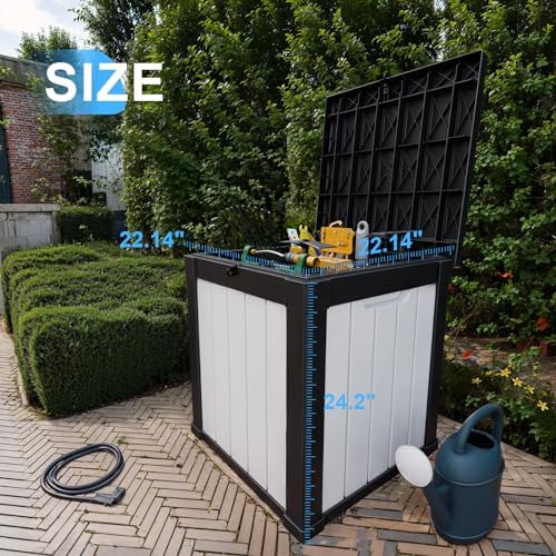 Vixzen 50 Gallon Deck Boxes Outdoor Waterproof, Resin Lockable Storage Box for Patio Cushions Storage Furniture, Garden Tools, Pool Supplies, Weatherproof and UV Resistant (Black and White) - Image 3