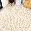 Eyely Moroccan Woven Round Rug 5 Ft Cream/Yellow, Indoor Outdoor Rug by eyely