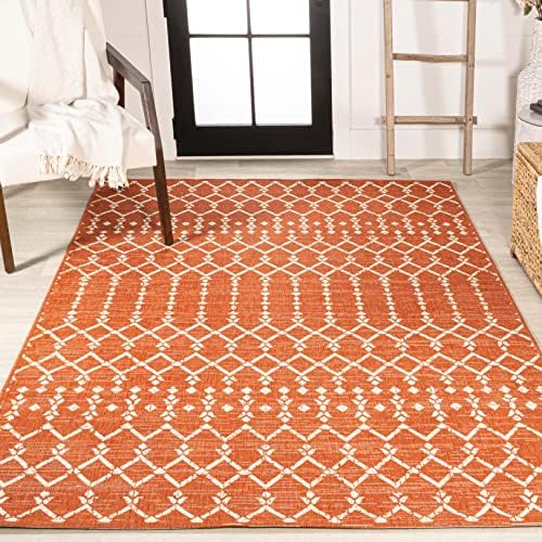 Eyely Moroccan Textured Weave Area Rug 4X6 Orange/Cream, Indoor Outdoor Rug - Image 5