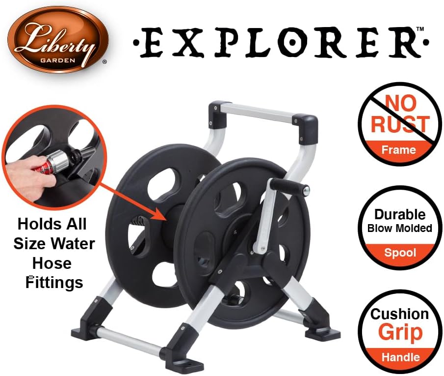 Liberty Garden 306 Explorer Floor or Wall Mount Hose Reel, Aluminum, Holds 150-feet of 5/8-Inch hose, Silver/Black - Image 3