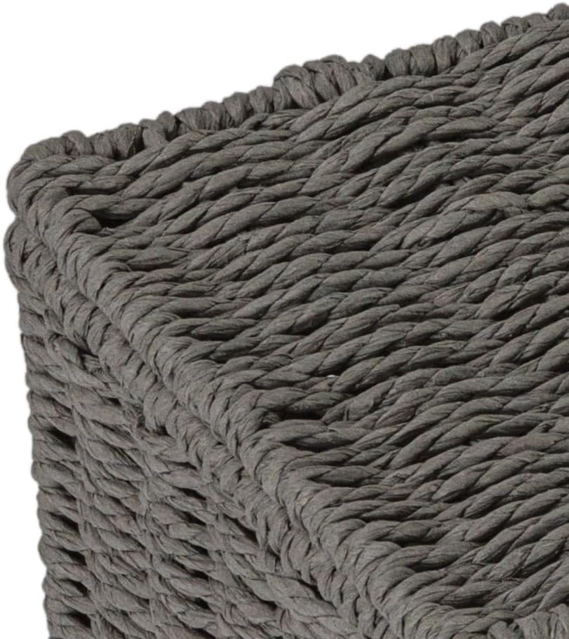 Household Essentials Small Handwoven Paper Rope Wicker Basket with Lid, Grey - Image 4