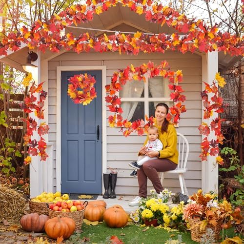 Helimoto 8 Pack Autumn Garland, 47.2 FT Hanging Vines Fall Garland, Artificial Maple Outdoor Autumn Leaves Garlands, Fall Decorations for Home and Thanksgiving Halloween Decor Wedding Mantle Fireplace - Image 7
