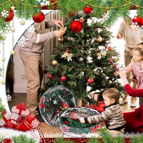 Shappy 14 Pieces Wreath Storage Bags 30 Inch Dual Zippers,Clear, Black - Image 5