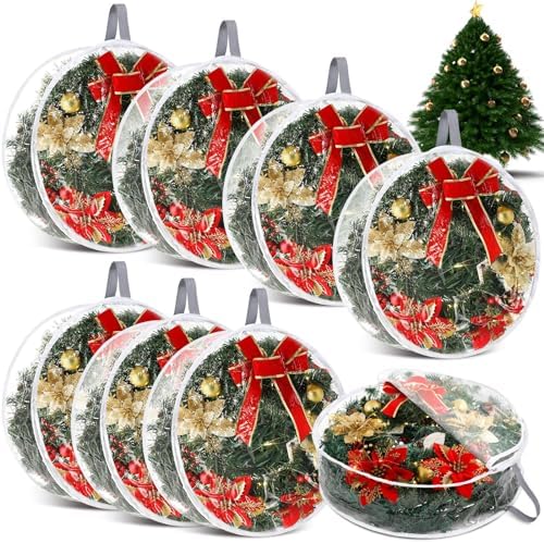 Windyun 8 Pcs 30" Christmas Wreath Storage Bag Dual Zippers Gray Handles by Windyun