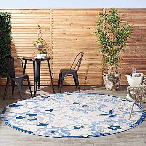 Nourison Home Aloha Blue Grey 7'10" x Round Area Rug - Easy Clean, Non Shedding, Bed Room, Living Room, Dining Room, Kitchen (8' x Round) by NourisonHome