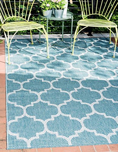 Unique Loom Outdoor Trellis Collection Area Rug (8' x 11' 4" Rectangle, Aquamarine/ Gray) - Image 4