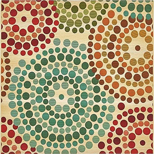Unique Loom Outdoor Modern Collection Area Rug - Spark (5' 4" Square, Beige/ Burgundy) - Image 4