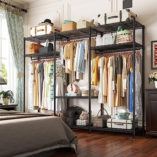 Raybee Clothes Rack, Freestanding Closet Storage System, 3 Rods 9 Shelves - Image 4