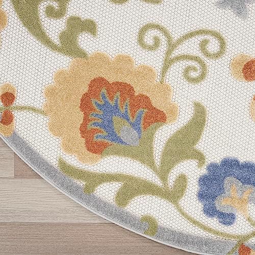 Nourison Aloha 63x63 Polypropylene Area Rug in Ivory and Blue - Image 6