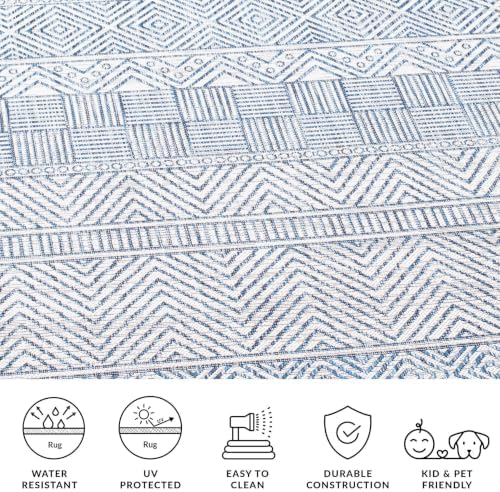 SAFAVIEH Courtyard Collection 9' x 12' Ivory/Navy CY8196 Indoor/ Outdoor Waterproof Easy Cleaning Patio Backyard Mudroom Area Rug - Image 6