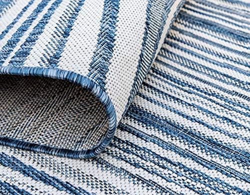 Unique Loom Outdoor Modern Collection Area Rug - Pool (5' 1" x 8' Rectangle, Blue/ Ivory) - Image 5