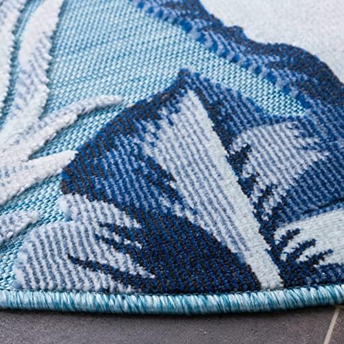 SAFAVIEH Washable Rug Outdoor Cabana Collection - 4' Round, Aqua & Navy, Non-Shedding & Easy to Clean, Ideal for Patio, Backyard, Mudroom (CBN452J) - Image 6