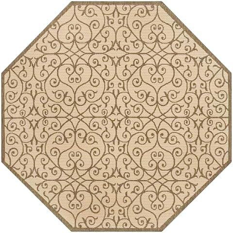 Eyely Filigree WeaveOctagon Area Rug 5 Ft Beige/Brown, Indoor Outdoor Rug by eyely