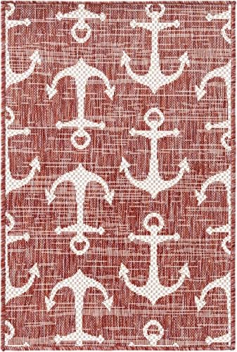 Unique Loom Outdoor Coastal Collection Area Rug - Ahoy (2' 2" x 3' 1" Rectangle, Rust Red/Ivory) - Image 3