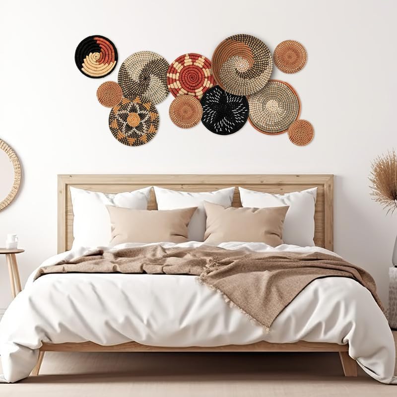 Tatuo 11 Pcs Boho Wall Basket Decor Woven Wall Hanging Art, Classic - Image 6