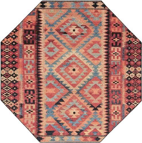Unique Loom Outdoor Tribal Collection Area Rug - Tortuguero (7' 10" Octagon Multi/Blue) - Image 2