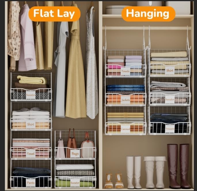 Hanging Closet Organizers and Storage, 6 Tier Closet Shelf Clothes Organizer with 2 S-Hooks, Multi-Functional Iron Wire Baskets, for Clothing, Sweaters, Handbags, Hat, Canned - Image 4