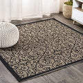 Eyely Filigree Weave Square Rug 5X5 Black/Khaki, Indoor Outdoor Rug by eyely