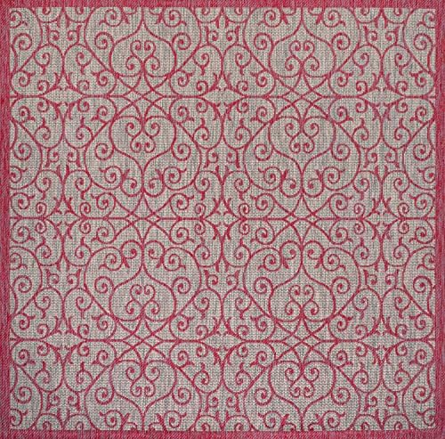 Eyely Filigree Weave Square Rug 5X5 Lt Gray/Fuchsia, Indoor Outdoor Rug - Image 3