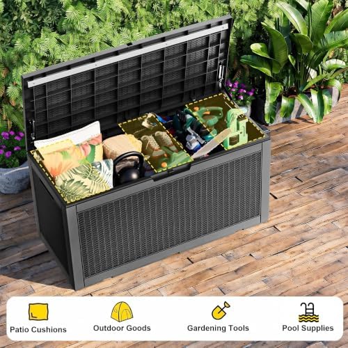 170 Gallon Resin Deck Box, Lockable Waterproof UV‑Resistant Outdoor Storage Outside Bench for Patio Porch, Pool Floats, Garden Tools & Cushions, Black - Image 4