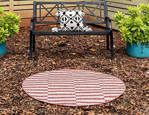 Unique Loom Outdoor Collection Classic Stripes, Transitional Indoor & Outdoor Area Rug, Rectangular 4' 0" x 4' 0", Red/Ivory - Image 4