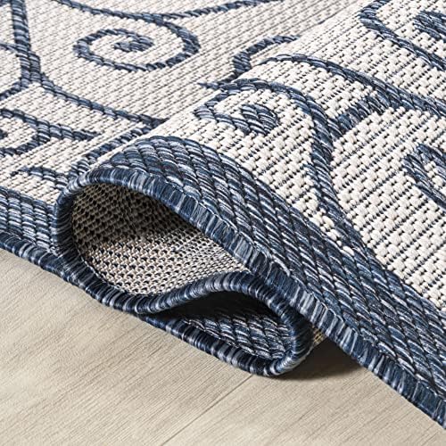 Eyely Filigree Weave Runner Rug 2X10 Blue/Cream, Indoor Outdoor Rug - Image 6