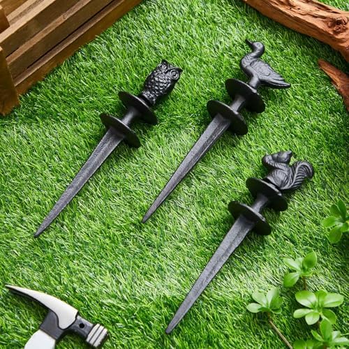 Tandefio 3 Pcs Garden Hose Guide Stakes, Owls Squirrels Ducks Cast Iron - Image 6