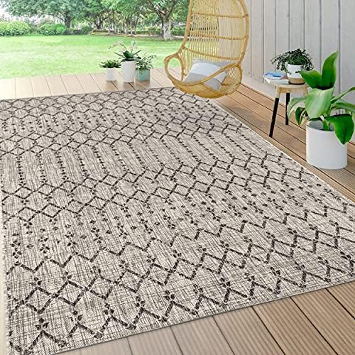 Eyely Moroccan Woven Area Rug 8X10 Light Gray/Black, Indoor Outdoor Rug by eyely