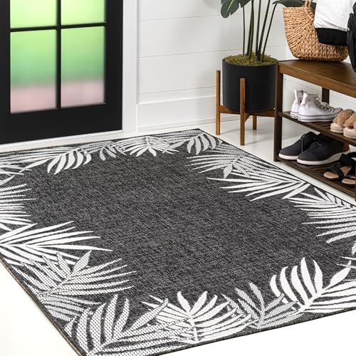 JONATHAN Y Tuscan Sun Polypropylene Indoor Outdoor Area Rug, Dark Gray and Ivory Isla Coastal Cottage Palm Frond Border Design, 2'11" x 4'11", Durable Low-Pile for Patio or Entryway TSN207D-3 - Image 7