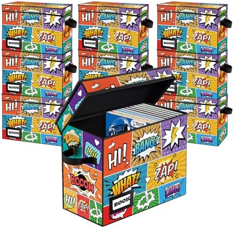 10 Pack Comic Book Storage Box, 15.8" X 7.8" X 11.8", Heavy Duty Collapsible Holds 160-180 Comic Book Bin Container Holder Shelf(Cartoon Colorful) by YNSZAS