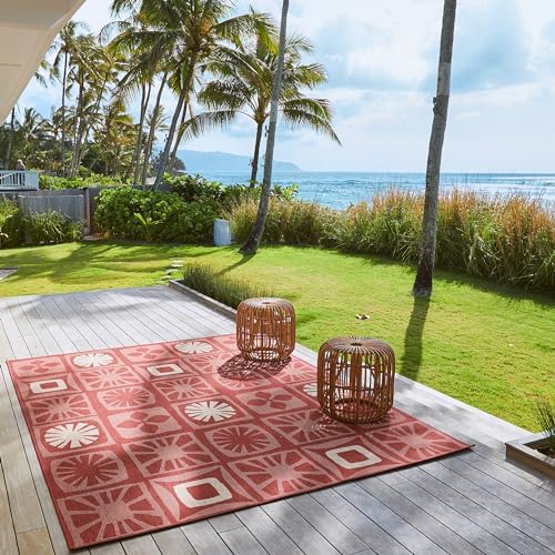 Gertmenian Indoor/Outdoor Kona Coast by Reyn Spooner Rug - 8x10 Large, Stain & UV Resistant, Ideal for Deck, Patio, Poolside Rooms - Hawaii Abstract Tile, Red, 46665 - Image 2