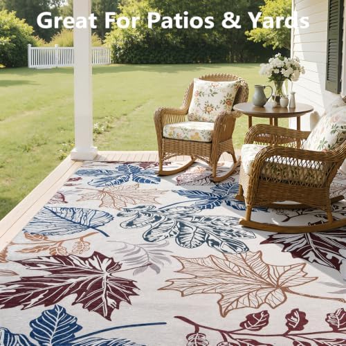 UKISS Washable Outdoor Rug Carpet，Non Slip Portable Outdoor Patio Rugs，8' x 10' Indoor Outdoor Mats，Leaves Large Area Rugs Mats for Patio，Picnic,RV,Backyard, Deck, Balcony, Porch, Beach - Image 4