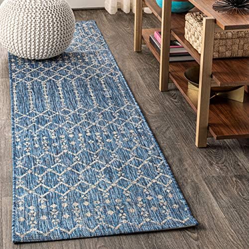 Eyely Moroccan Woven Runner Rug 2X10 Navy/Light Gray, Indoor Outdoor Rug by eyely