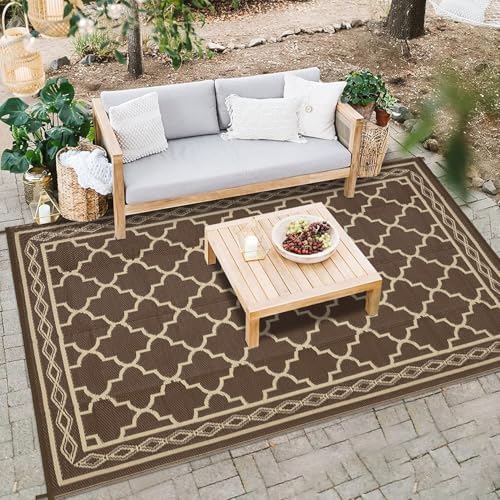 GAOMON Outdoor Rug 10x14 ft, Waterproof Reversible Patio Rug for Outdoor Deck, Large Plastic Straw Mat for Camping, RV & Picnic, Easy Clean, UV Resistant Indoor Outdoor Carpet,Geometric-Brown&Coffee - Image 5