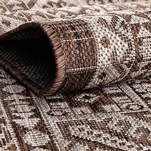 Rugs.com Outdoor Aztec Collection Rug – 8 Ft Round Brown Flatweave Rug Perfect for Kitchens, Dining Rooms - Image 4