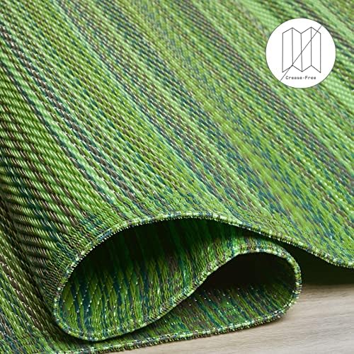 Fab Habitat Outdoor Rug - Waterproof, Fade Resistant, Crease-Free - Premium Recycled Plastic - Striped - Porch, Deck, Balcony, Mudroom, Laundry Room, Patio - Cancun - Green - 3 x 5 ft - Image 5