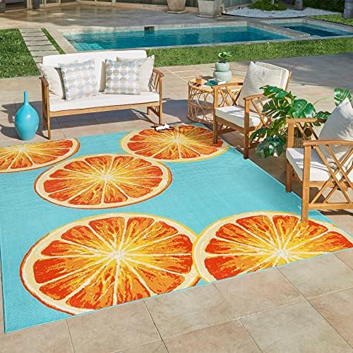 Gertmenian Premium Indoor/Outdoor Loop Area Rug - 5x7 Standard, Durable, Easy-Cleaning & Non-Shedding, Ideal for High Traffic Areas in Deck Patio or Mudroom - Oranges, Teal Blue, 19474 - Image 2