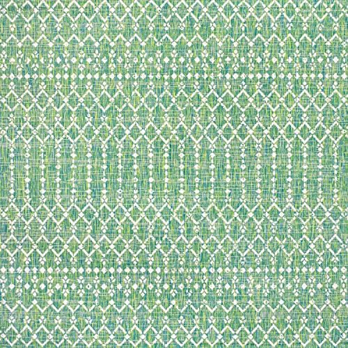 Eyely Moroccan Woven Square Rug 5X5 Green/Cream, Indoor Outdoor Rug - Image 2