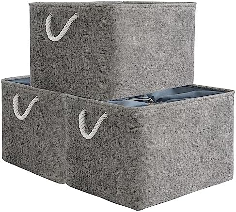 TheWarmHome Storage Baskets for Organizing, Sturdy Fabric Storage Basket , Foldable Storage Baskets for Shelves Closet Nursery Toy (Grey 3 Pack 20.5×15.7×13.8inch) by TheWarmHome