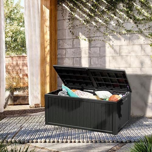 200 Gallon Deck Boxes Outdoor Waterproof, Outdoor Storage Box with Lockable Lid & UV-Resistant for Patio Furniture, Outdoor Cushions, Garden Tools and Pool Supplies, Black - Image 5