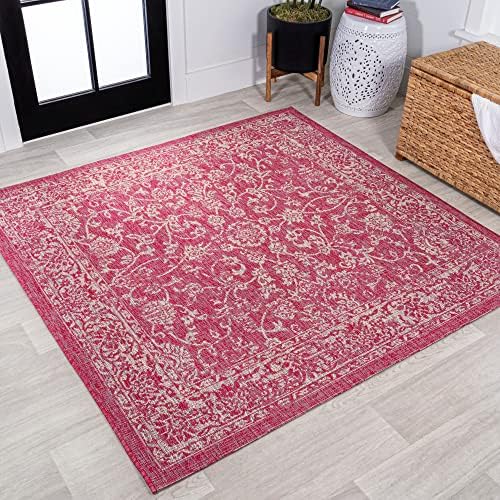 JONATHAN Y Weave Floral Indoor Outdoor Square Area Rug 5X5 Fuchsia/Light Gray, Tela Bohemian Textured for Backyard, Patio, Porch, Easy-Cleaning, High Traffic, Pet-Friendly, Non-Shedding (SMB100G-5SQ) by JONATHANY