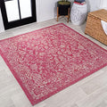 JONATHAN Y Weave Floral Indoor Outdoor Square Area Rug 5X5 Fuchsia/Light Gray, Tela Bohemian Textured for Backyard, Patio, Porch, Easy-Cleaning, High Traffic, Pet-Friendly, Non-Shedding (SMB100G-5SQ) by JONATHANY