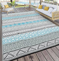GlowSol Outdoor Rugs 8x10 Waterproof Portable Camping Carpet, Reversible Outdoor Plastic Straw Rug for Patio, RV Mat Bohemian Outdoor Rugs for Porch,Deck,Backyard,Balcony,Picnic,Blue/Grey by GLOWSOL