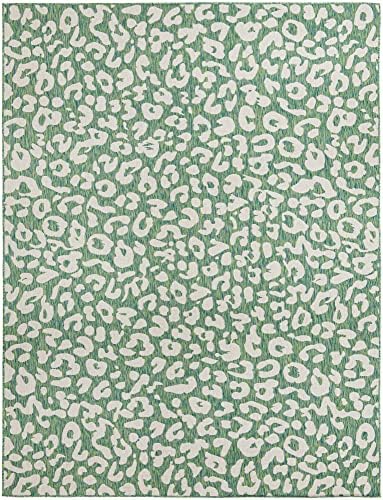 Unique Loom Outdoor Safari Collection Area Rug - Leopard (9' x 12' 2" Rectangle, Green Blue/ Ivory) - Image 3